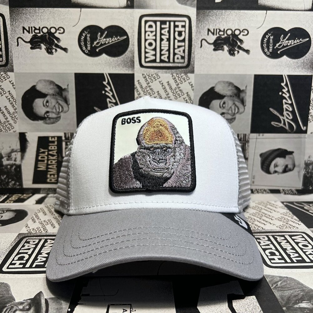 Authentic Goorin Bros The Boss Light Grey Gorilla Ape Trucker Hat (NWT)